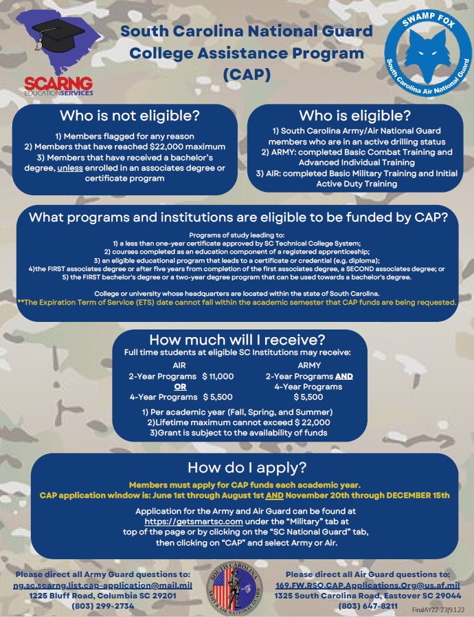 South Carolina National Guard College Assistance Program Flyer